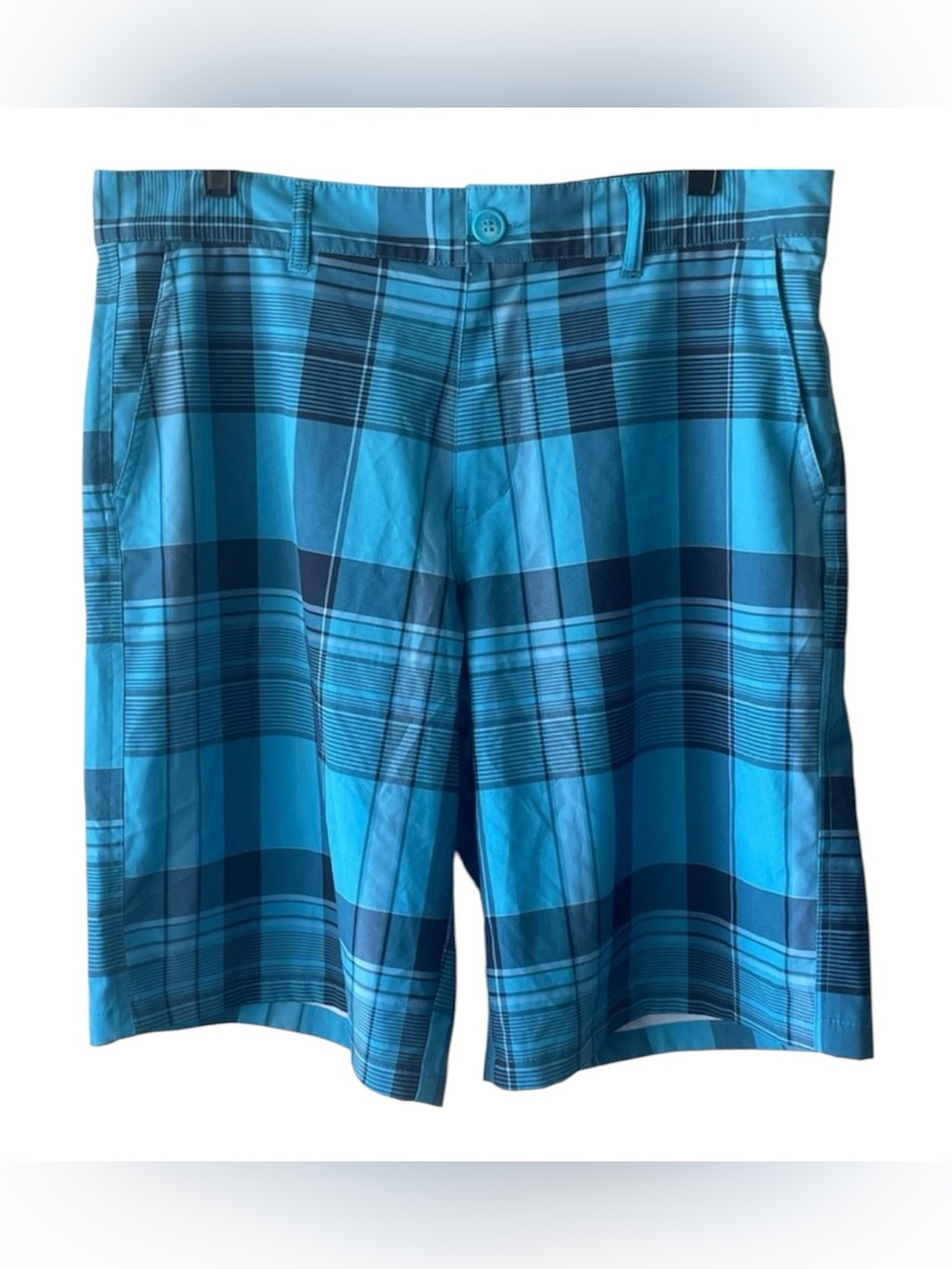 OP Blue Board Shorts with Bold Plaid Design